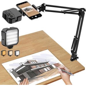 Soporte para teléfono celular, brazo articulado con luz LED, soporte flexible para transmisión en vivo, grabación de video, iluminación de pintura, cocina