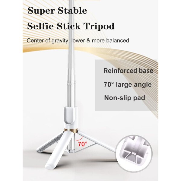 Trípode para selfie stick con control remoto inalámbrico, trípode para selfie stick de 46 pulgadas con luz de relleno LED, para iPhone 16/15/14/14 pro/13/13 Pro/12/11/11 Pro/XS Max/XS/XR/X/8/7 y - Imagen 2