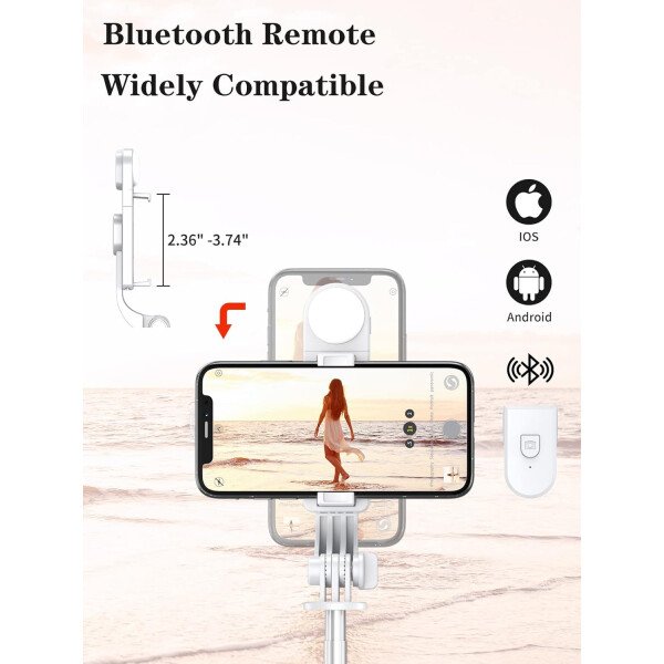 Trípode para selfie stick con control remoto inalámbrico, trípode para selfie stick de 46 pulgadas con luz de relleno LED, para iPhone 16/15/14/14 pro/13/13 Pro/12/11/11 Pro/XS Max/XS/XR/X/8/7 y - Imagen 4