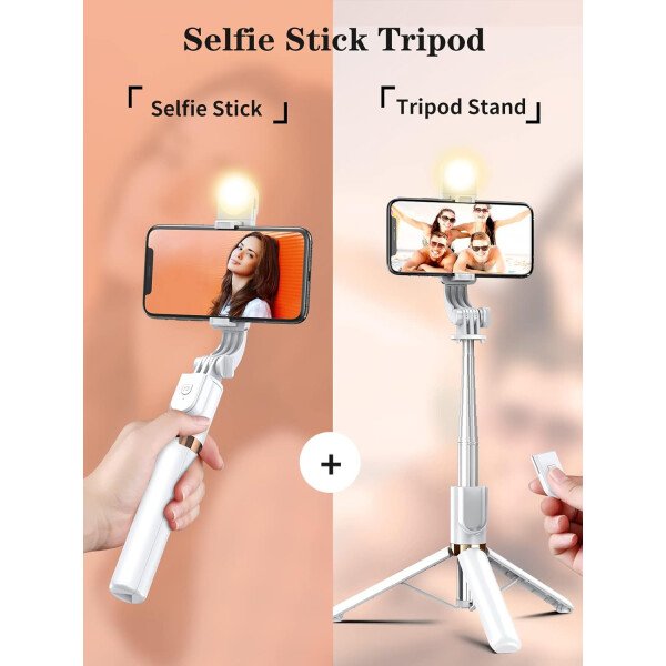 Trípode para selfie stick con control remoto inalámbrico, trípode para selfie stick de 46 pulgadas con luz de relleno LED, para iPhone 16/15/14/14 pro/13/13 Pro/12/11/11 Pro/XS Max/XS/XR/X/8/7 y - Imagen 6