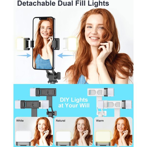 Trípode para selfie stick con control remoto inalámbrico, trípode para selfie stick de 46 pulgadas con luz de relleno LED, para iPhone 16/15/14/14 pro/13/13 Pro/12/11/11 Pro/XS Max/XS/XR/X/8/7 y - Imagen 11