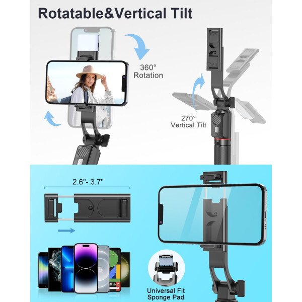 Trípode para selfie stick con control remoto inalámbrico, trípode para selfie stick de 46 pulgadas con luz de relleno LED, para iPhone 16/15/14/14 pro/13/13 Pro/12/11/11 Pro/XS Max/XS/XR/X/8/7 y - Imagen 12