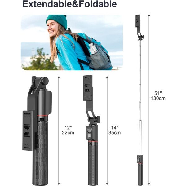 Trípode para selfie stick con control remoto inalámbrico, trípode para selfie stick de 46 pulgadas con luz de relleno LED, para iPhone 16/15/14/14 pro/13/13 Pro/12/11/11 Pro/XS Max/XS/XR/X/8/7 y - Imagen 13