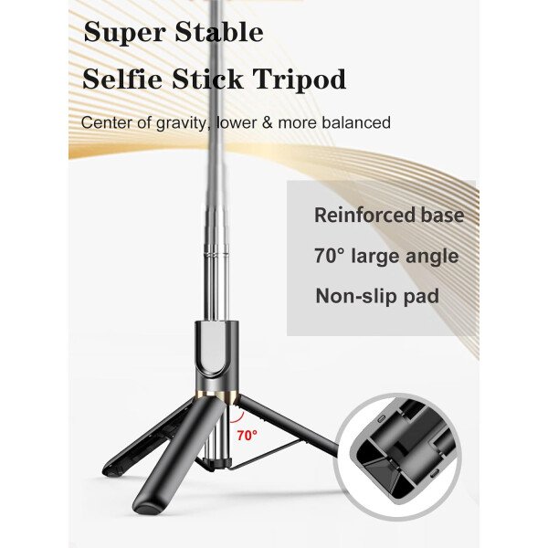 Trípode para selfie stick con control remoto inalámbrico, trípode para selfie stick de 46 pulgadas con luz de relleno LED, para iPhone 16/15/14/14 pro/13/13 Pro/12/11/11 Pro/XS Max/XS/XR/X/8/7 y - Imagen 16
