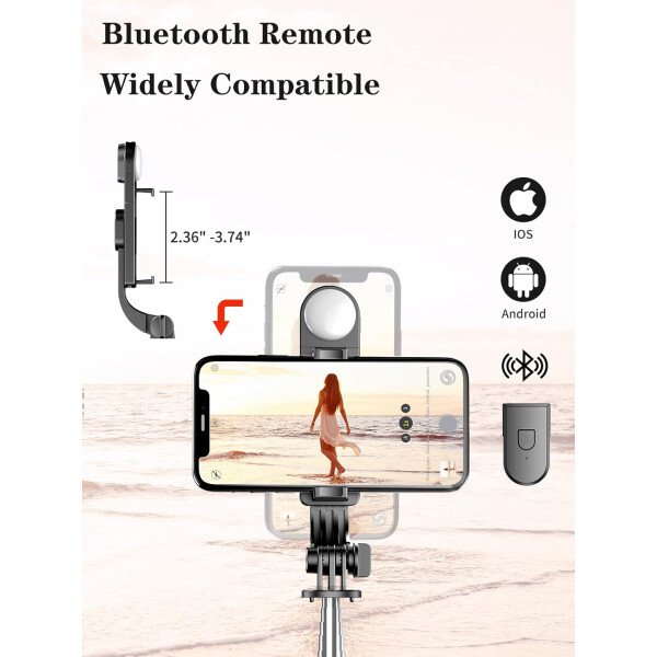 Trípode para selfie stick con control remoto inalámbrico, trípode para selfie stick de 46 pulgadas con luz de relleno LED, para iPhone 16/15/14/14 pro/13/13 Pro/12/11/11 Pro/XS Max/XS/XR/X/8/7 y - Imagen 18