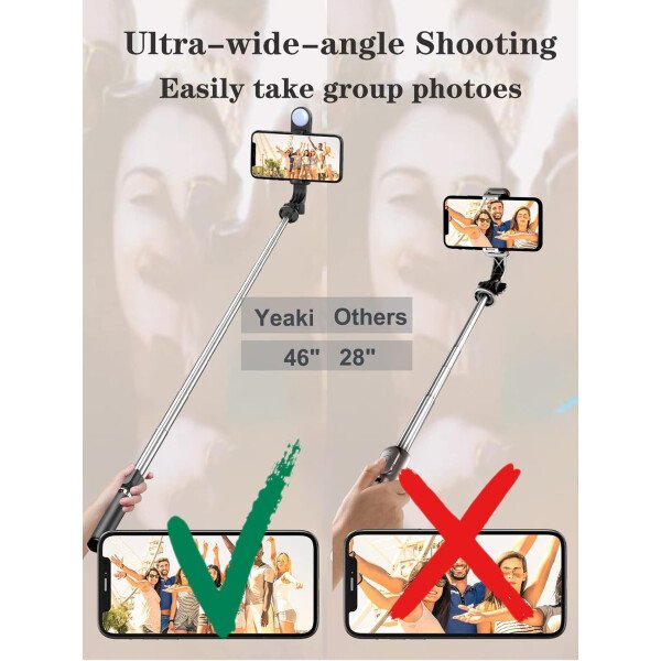 Trípode para selfie stick con control remoto inalámbrico, trípode para selfie stick de 46 pulgadas con luz de relleno LED, para iPhone 16/15/14/14 pro/13/13 Pro/12/11/11 Pro/XS Max/XS/XR/X/8/7 y - Imagen 19