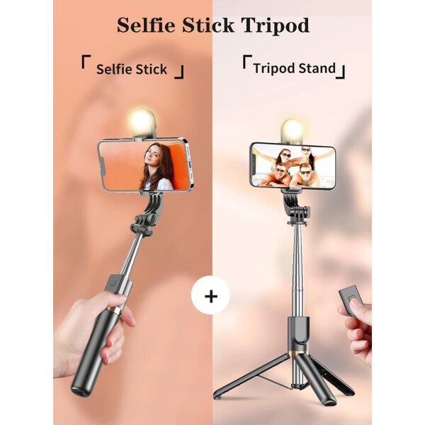 Trípode para selfie stick con control remoto inalámbrico, trípode para selfie stick de 46 pulgadas con luz de relleno LED, para iPhone 16/15/14/14 pro/13/13 Pro/12/11/11 Pro/XS Max/XS/XR/X/8/7 y - Imagen 20