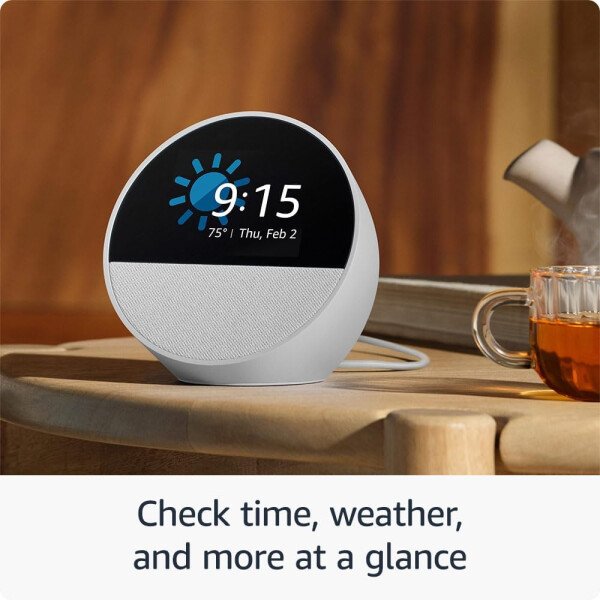 Amazon Echo Spot (modelo más reciente): ideal para mesitas de noche, oficinas y cocinas, incluye despertador inteligente con Alexa (negro) - Image 3