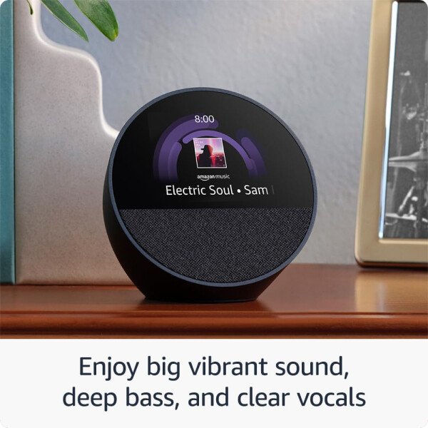 Amazon Echo Spot (modelo más reciente): ideal para mesitas de noche, oficinas y cocinas, incluye despertador inteligente con Alexa (negro) - Image 4