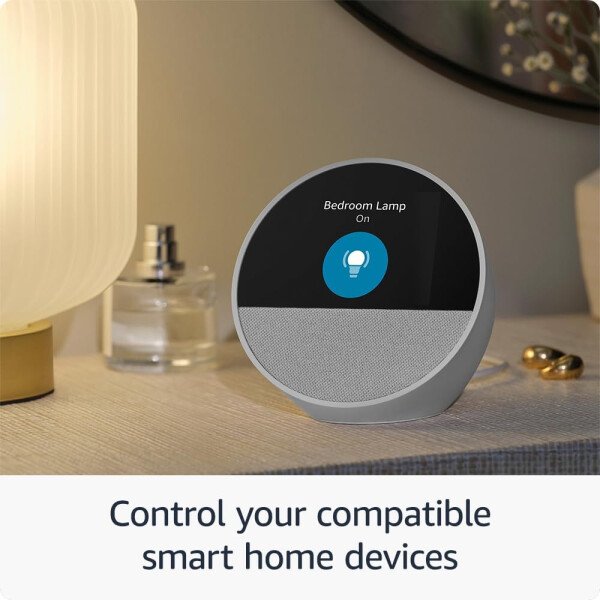 Amazon Echo Spot (modelo más reciente): ideal para mesitas de noche, oficinas y cocinas, incluye despertador inteligente con Alexa (negro) - Image 6