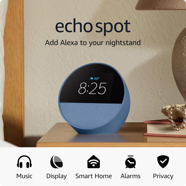 Amazon Echo Spot (modelo más reciente): ideal para mesitas de noche, oficinas y cocinas, incluye despertador inteligente con Alexa (negro) - Image 8