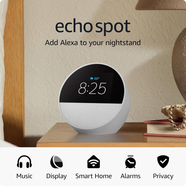 Amazon Echo Spot (modelo más reciente): ideal para mesitas de noche, oficinas y cocinas, incluye despertador inteligente con Alexa (negro) - Image 13