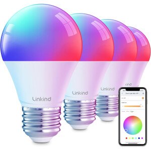 Linkind Bombillas inteligentes, bombilla inteligente que funciona con Alexa y Google Home, bombillas LED que cambian de color, 104 escenas preestablecidas, sincronización de música, bombilla A19 E26