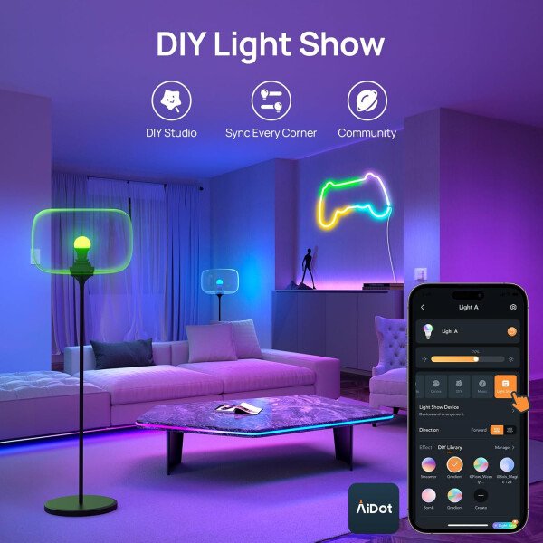Linkind Bombillas inteligentes, bombilla inteligente que funciona con Alexa y Google Home, bombillas LED que cambian de color, 104 escenas preestablecidas, sincronización de música, bombilla A19 E26 - Imagen 6