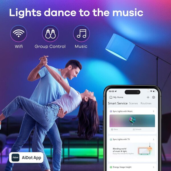 Linkind Bombillas inteligentes, bombilla inteligente que funciona con Alexa y Google Home, bombillas LED que cambian de color, 104 escenas preestablecidas, sincronización de música, bombilla A19 E26 - Imagen 9