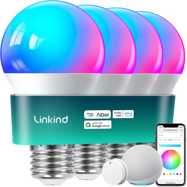 Linkind Bombillas inteligentes, bombilla inteligente que funciona con Alexa y Google Home, bombillas LED que cambian de color, 104 escenas preestablecidas, sincronización de música, bombilla A19 E26 - Imagen 13