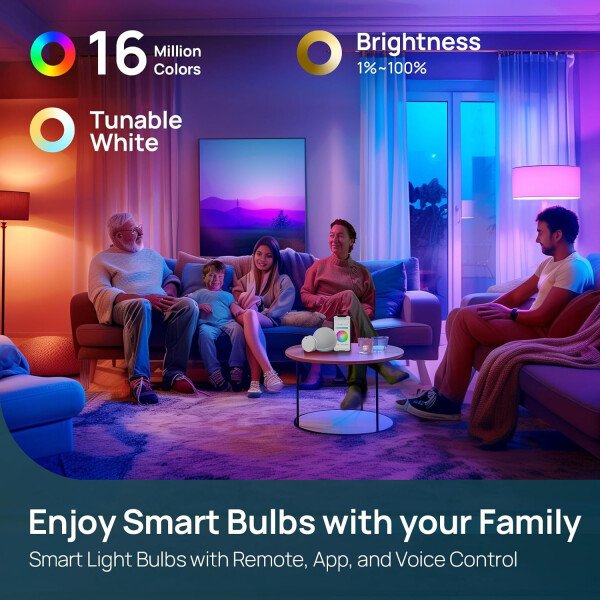 Linkind Bombillas inteligentes, bombilla inteligente que funciona con Alexa y Google Home, bombillas LED que cambian de color, 104 escenas preestablecidas, sincronización de música, bombilla A19 E26 - Imagen 14