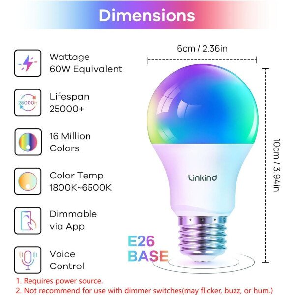 Linkind Bombillas inteligentes, bombilla inteligente que funciona con Alexa y Google Home, bombillas LED que cambian de color, 104 escenas preestablecidas, sincronización de música, bombilla A19 E26 - Imagen 19