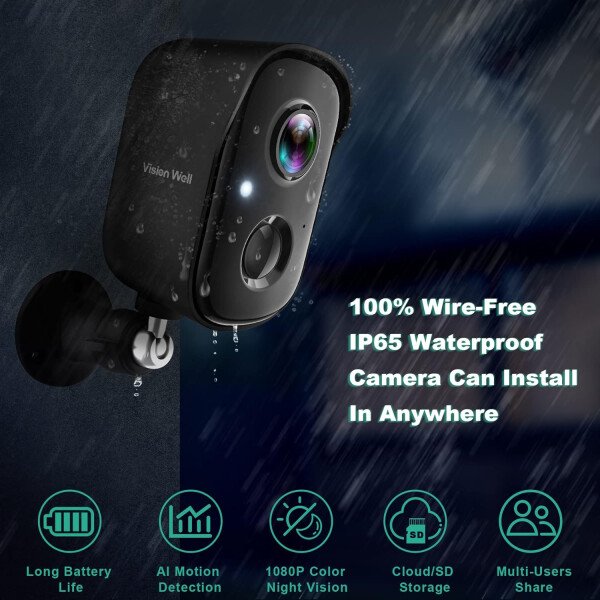 Cámaras de seguridad inalámbricas a batería para exteriores, 2K, detección de movimiento con IA, alarma con sirena y foco, con WiFi, visión nocturna, impermeable, audio bidireccional - Imagen 2