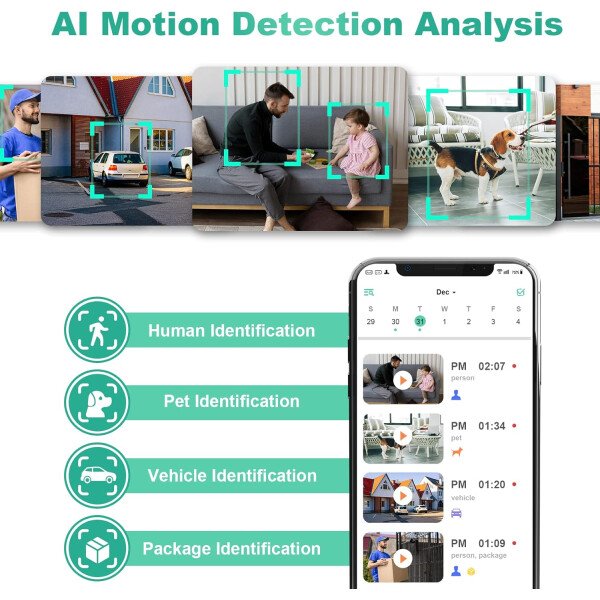 Cámaras de seguridad inalámbricas a batería para exteriores, 2K, detección de movimiento con IA, alarma con sirena y foco, con WiFi, visión nocturna, impermeable, audio bidireccional - Imagen 3