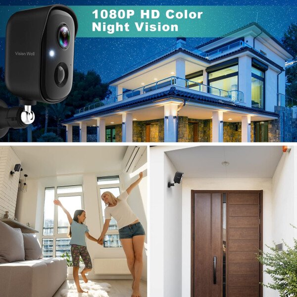 Cámaras de seguridad inalámbricas a batería para exteriores, 2K, detección de movimiento con IA, alarma con sirena y foco, con WiFi, visión nocturna, impermeable, audio bidireccional - Imagen 5