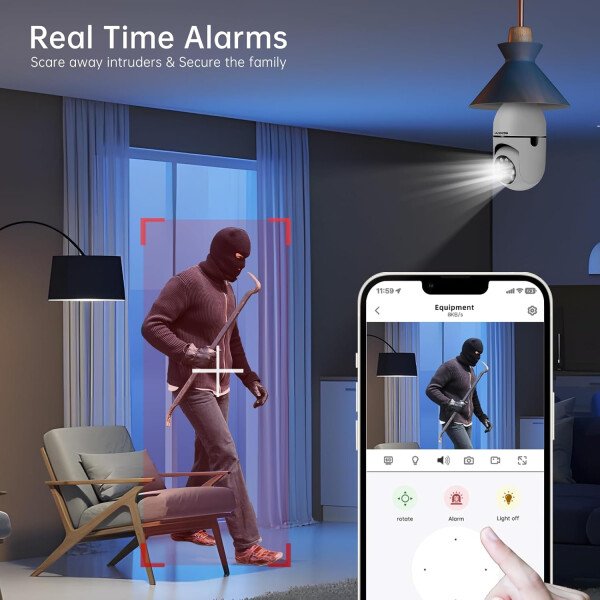 WESECUU Cámara de seguridad con bombilla - 5G y 2.4 GHz WiFi 2K cámaras de seguridad inalámbricas para exteriores detección de movimiento y alarma, conversación bidireccional, visión nocturna a color, - Image 5