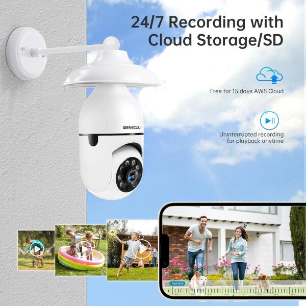 WESECUU Cámara de seguridad con bombilla - 5G y 2.4 GHz WiFi 2K cámaras de seguridad inalámbricas para exteriores detección de movimiento y alarma, conversación bidireccional, visión nocturna a color, - Image 7