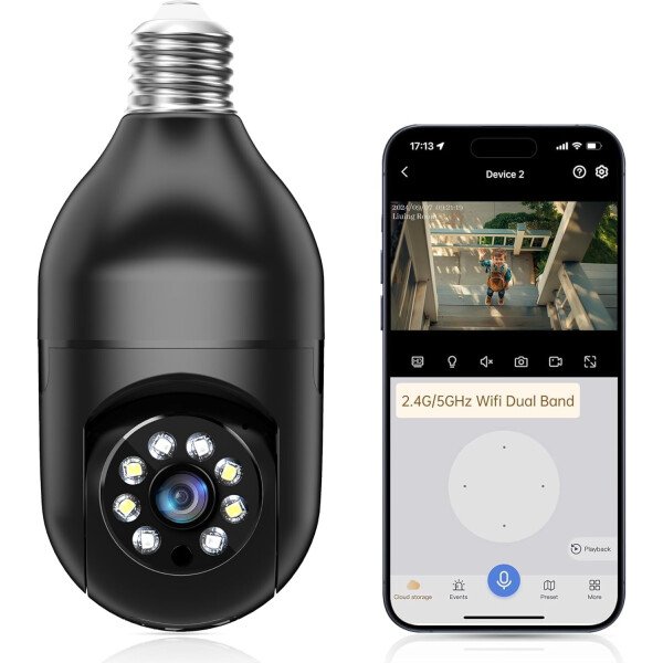 WESECUU Cámara de seguridad con bombilla - 5G y 2.4 GHz WiFi 2K cámaras de seguridad inalámbricas para exteriores detección de movimiento y alarma, conversación bidireccional, visión nocturna a color, - Image 9