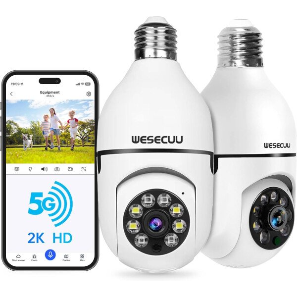 WESECUU Cámara de seguridad con bombilla - 5G y 2.4 GHz WiFi 2K cámaras de seguridad inalámbricas para exteriores detección de movimiento y alarma, conversación bidireccional, visión nocturna a color, - Image 10