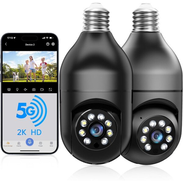 WESECUU Cámara de seguridad con bombilla - 5G y 2.4 GHz WiFi 2K cámaras de seguridad inalámbricas para exteriores detección de movimiento y alarma, conversación bidireccional, visión nocturna a color, - Image 13