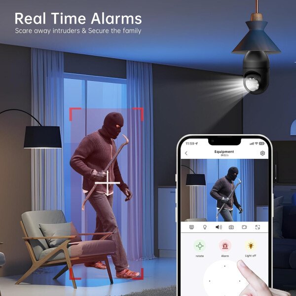 WESECUU Cámara de seguridad con bombilla - 5G y 2.4 GHz WiFi 2K cámaras de seguridad inalámbricas para exteriores detección de movimiento y alarma, conversación bidireccional, visión nocturna a color, - Image 17