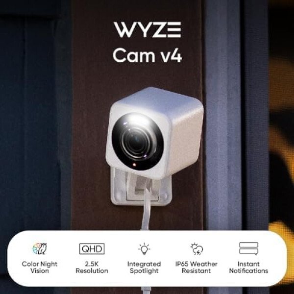 WYZE, Cam v4 - Cámara de seguridad inteligente 2.5K HD Wi-Fi para interiores y exteriores, luz activada por movimiento, visión nocturna a color, audio de 2 vías, funciona con Alexa y Google, blanco - Imagen 10