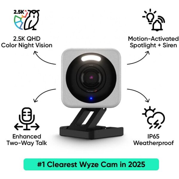 WYZE, Cam v4 - Cámara de seguridad inteligente 2.5K HD Wi-Fi para interiores y exteriores, luz activada por movimiento, visión nocturna a color, audio de 2 vías, funciona con Alexa y Google, blanco - Imagen 41