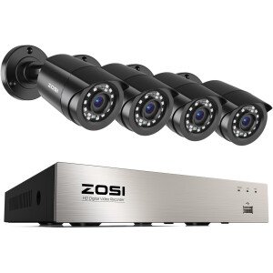 ZOSI Sistema de cámaras de seguridad de 8 canales 1080p para exteriores H.265+ 8 canales 5MP Lite CCTV DVR grabadora y (4) x1080P 1920TVL HD resistente a la intemperie, visión nocturna, alerta de movimiento, acceso remoto (Sin Disco Duro)