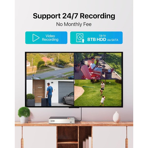 ZOSI Sistema de cámaras de seguridad de 8 canales 1080p para exteriores H.265+ 8 canales 5MP Lite CCTV DVR grabadora y (4) x1080P 1920TVL HD resistente a la intemperie, visión nocturna, alerta de movimiento, acceso remoto (Sin Disco Duro) - Image 5