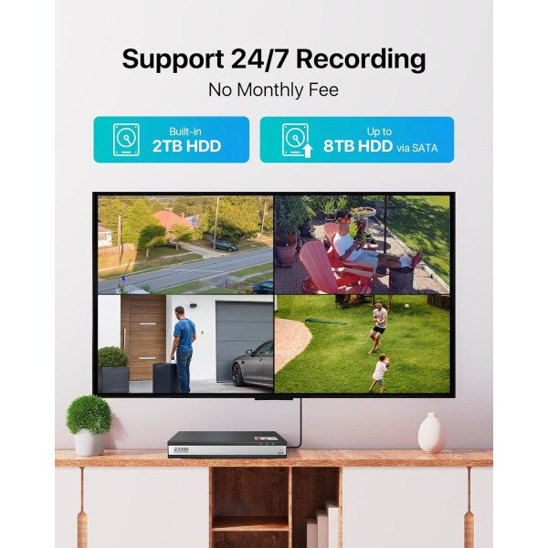 ZOSI Sistema de cámaras de seguridad de 8 canales 1080p para exteriores H.265+ 8 canales 5MP Lite CCTV DVR grabadora y (4) x1080P 1920TVL HD resistente a la intemperie, visión nocturna, alerta de movimiento, acceso remoto (Sin Disco Duro) - Image 11
