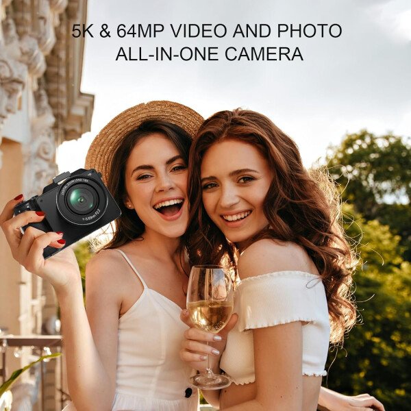 Yatao Cámara digital con WiFi, kit de cámara fotográfica 4K 5K 64MP para YouTube, cámara dual frontal y trasera para selfie conveniente, equipada con tarjeta micro de 64 GB, lente ancha y macro - Image 2