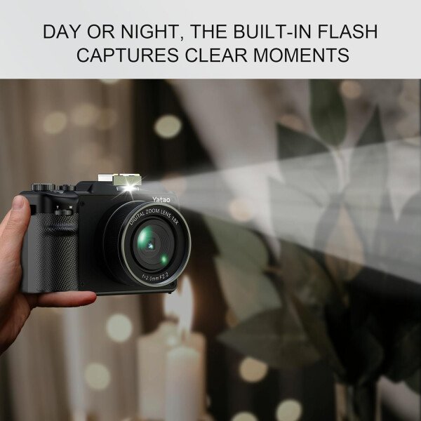 Yatao Cámara digital con WiFi, kit de cámara fotográfica 4K 5K 64MP para YouTube, cámara dual frontal y trasera para selfie conveniente, equipada con tarjeta micro de 64 GB, lente ancha y macro - Image 8