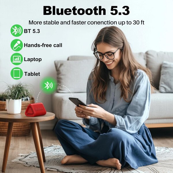Bobtot Altavoz Bluetooth portátil inalámbrico, IPX7 pequeño altavoz de ducha impermeable, tiempo de reproducción de 15 horas, sonido fuerte y estéreo con graves, emparejamiento TWS para fiesta - Imagen 13