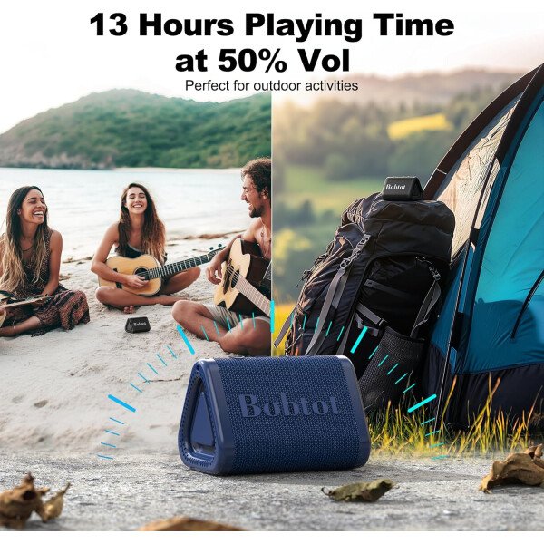 Bobtot Altavoz Bluetooth portátil inalámbrico, IPX7 pequeño altavoz de ducha impermeable, tiempo de reproducción de 15 horas, sonido fuerte y estéreo con graves, emparejamiento TWS para fiesta - Imagen 20