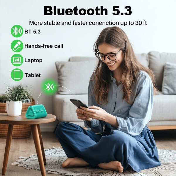 Bobtot Altavoz Bluetooth portátil inalámbrico, IPX7 pequeño altavoz de ducha impermeable, tiempo de reproducción de 15 horas, sonido fuerte y estéreo con graves, emparejamiento TWS para fiesta - Imagen 25