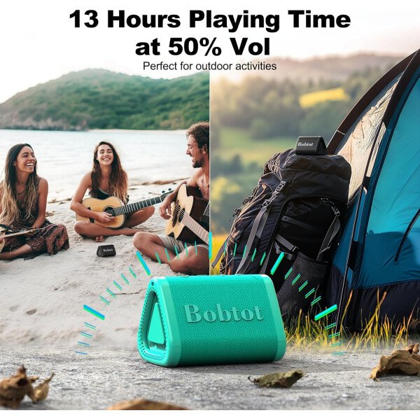Bobtot Altavoz Bluetooth portátil inalámbrico, IPX7 pequeño altavoz de ducha impermeable, tiempo de reproducción de 15 horas, sonido fuerte y estéreo con graves, emparejamiento TWS para fiesta - Imagen 26