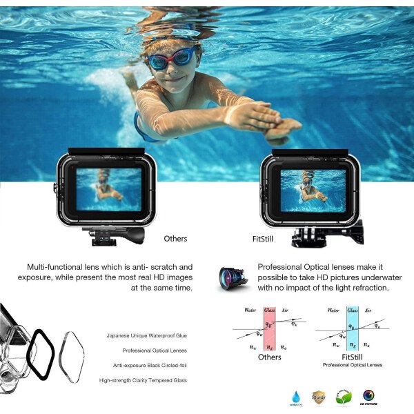 FitStill Funda impermeable de 196.9 ft para Go Pro Hero 11 negro/Hero 10 negro/Hero 9 negro, carcasa protectora de buceo bajo el agua con soporte accesorios para cámara de acción Go Pro Hero11/10/9 negra - Image 3