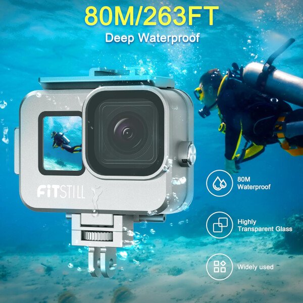 FitStill Funda impermeable de 196.9 ft para Go Pro Hero 11 negro/Hero 10 negro/Hero 9 negro, carcasa protectora de buceo bajo el agua con soporte accesorios para cámara de acción Go Pro Hero11/10/9 negra - Image 11