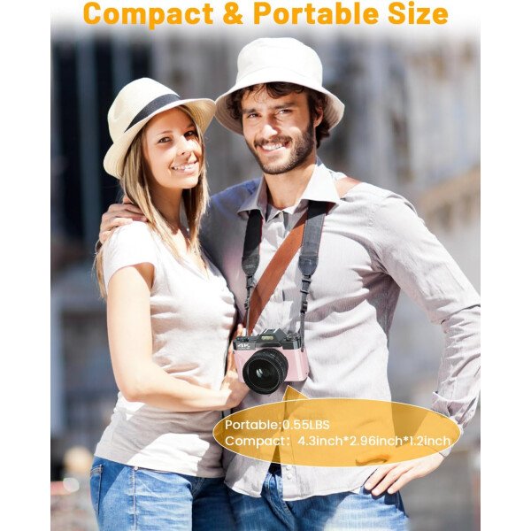 VJIANGER Cámara digital 4K de videoblogs para YouTube de 48 megapíxeles para fotografía y video con pantalla giratoria, enfoque automático, zoom digital 16X, lente de gran angular de 2.05 pulgadas y macro, tarjeta TF de 32 GB y 2 baterías (rosa) - Image 6