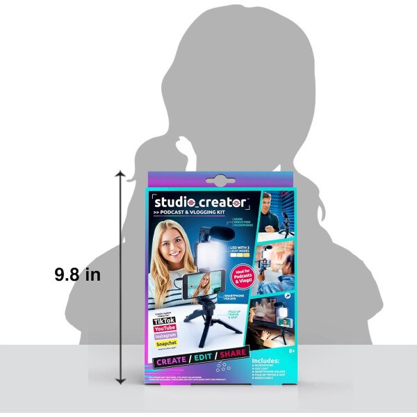 Canal Toys Nuevo kit de podcast y vlogging de Studio Creator: graba tus propios podcasts y vlogs como tus influencers favoritos! Trípode plegable, luz LED y micrófono. A partir de 8 años - Imagen 9