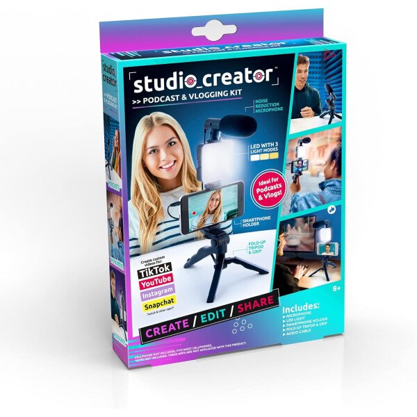 Canal Toys Nuevo kit de podcast y vlogging de Studio Creator: graba tus propios podcasts y vlogs como tus influencers favoritos! Trípode plegable, luz LED y micrófono. A partir de 8 años - Imagen 10