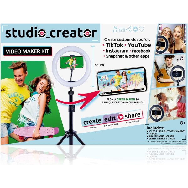 Canal Toys Nuevo kit de podcast y vlogging de Studio Creator: graba tus propios podcasts y vlogs como tus influencers favoritos! Trípode plegable, luz LED y micrófono. A partir de 8 años - Imagen 26