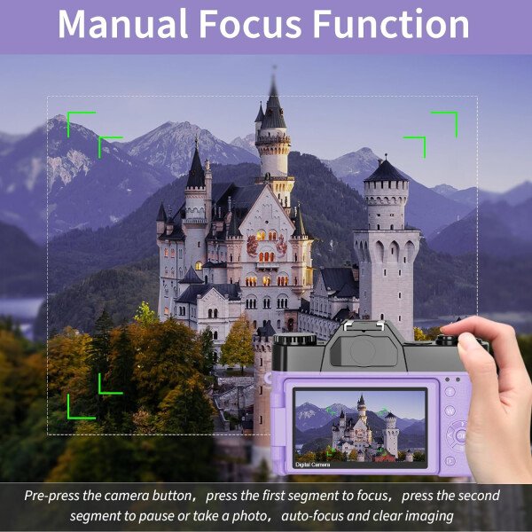 Cámara digital, cámara de vlogging 4K para YouTube 56MP 16X Zoom digital enfoque manual para estudiantes, cámara compacta de fotografía con lente gran angular y macro de 2.047 in, tarjeta TF 32G y 2 - Imagen 13