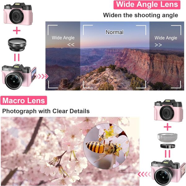 Cámara digital, cámara de vlogging 4K para YouTube 56MP 16X Zoom digital enfoque manual para estudiantes, cámara compacta de fotografía con lente gran angular y macro de 2.047 in, tarjeta TF 32G y 2 - Imagen 21